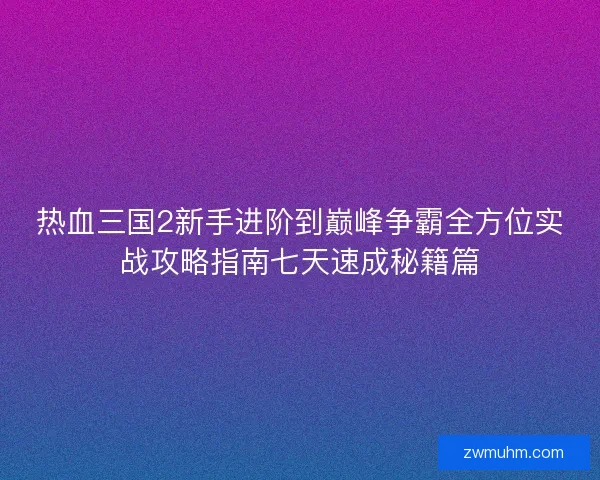 热血三国2新手进阶到巅峰争霸全方位实战攻略指南七天速成秘籍篇